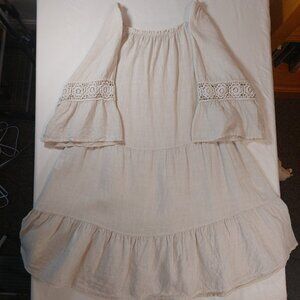 Womens Large Terzo Millennio Off White 100% Linen Boho Crochet Detail Dress